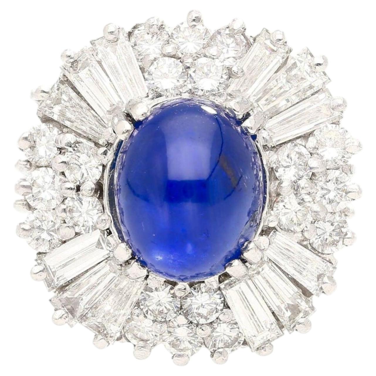 GRS Certified 6.03 Carat No Heat Burma Royal Blue Star Sapphire & Diamond Ring