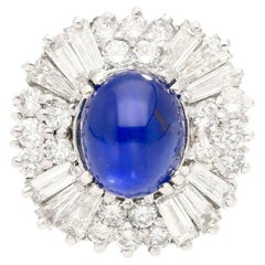 GRS Certified 6.03 Carat No Heat Burma Royal Blue Star Sapphire & Diamond Ring
