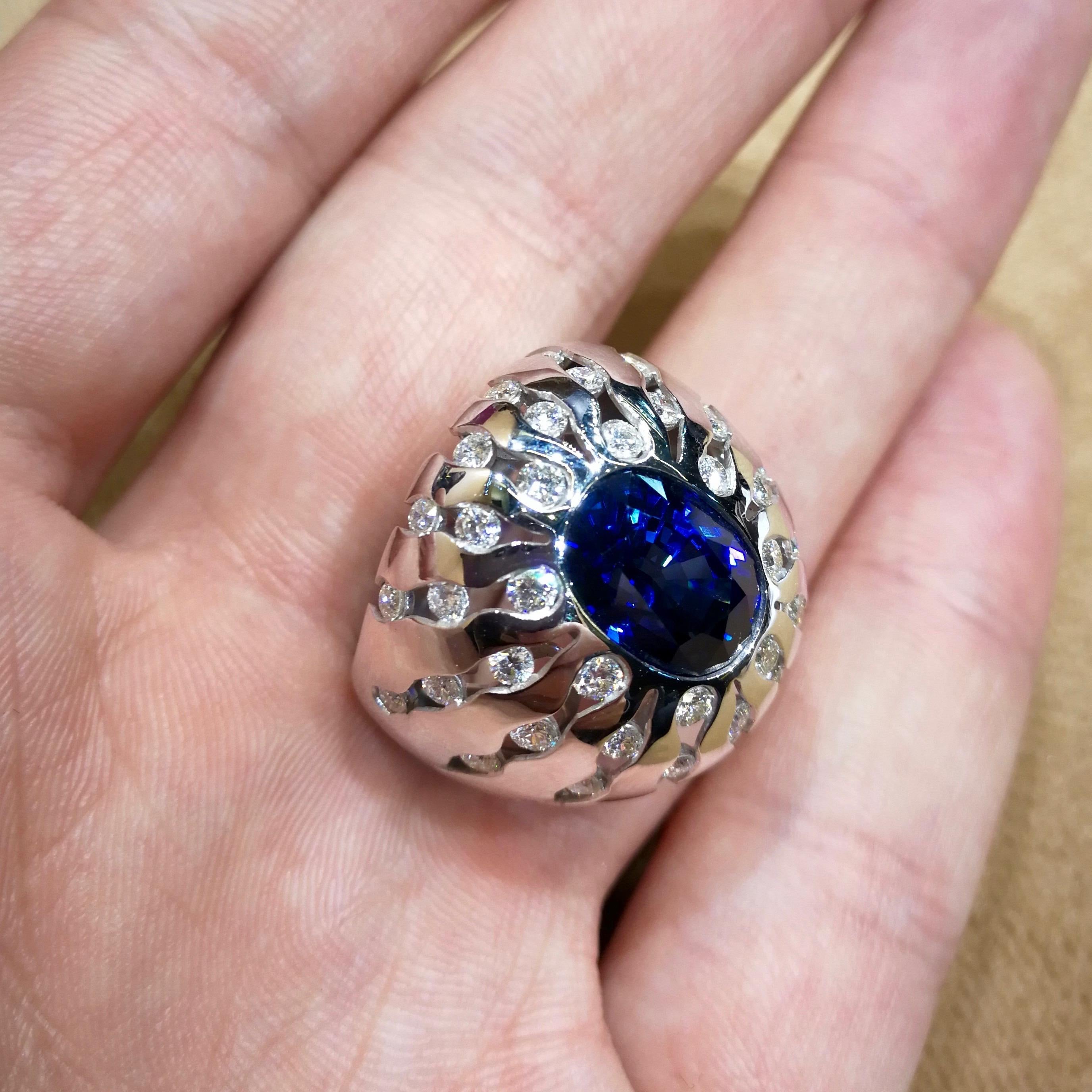 GRS Certified 6.03 Carat Royal Blue Sapphire Diamonds 18 Karat White Gold Ring For Sale 1