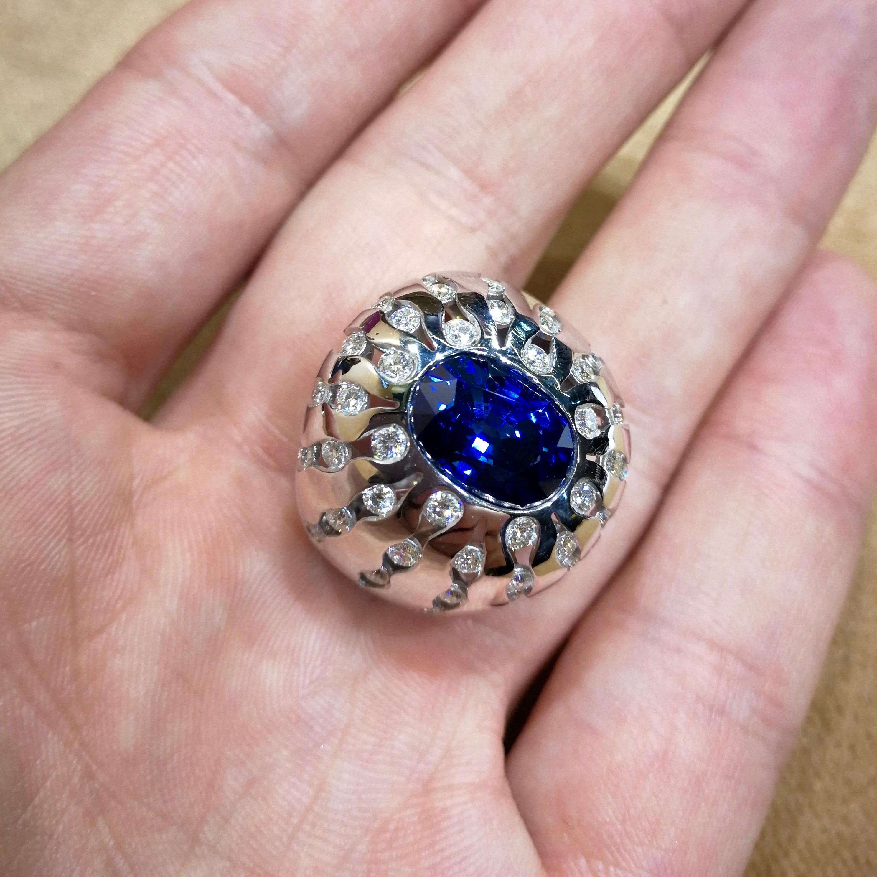GRS Certified 6.03 Carat Royal Blue Sapphire Diamonds 18 Karat White Gold Ring For Sale 2