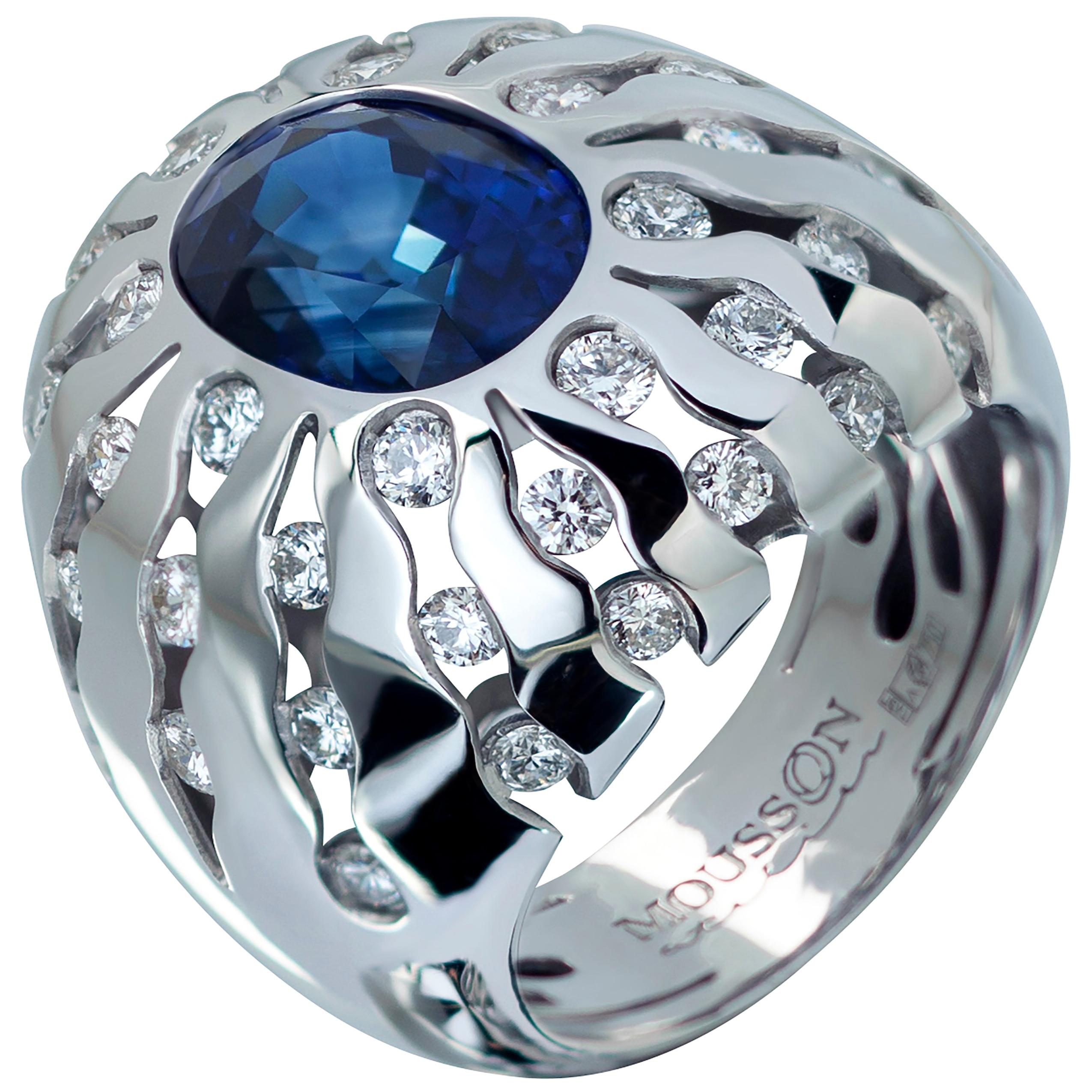 GRS Certified 6.03 Carat Royal Blue Sapphire Diamonds 18 Karat White Gold Ring