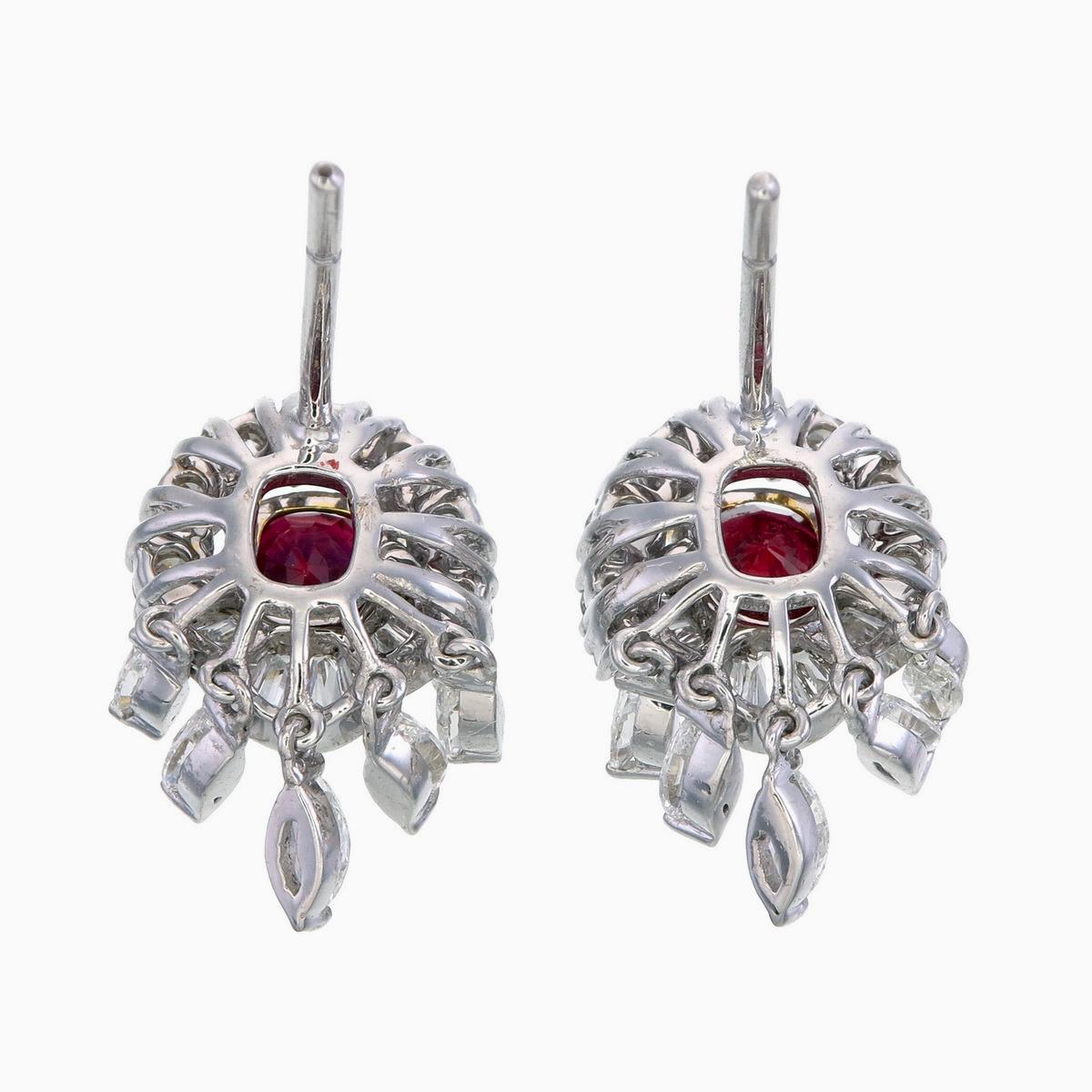 GRS Certified 6.04 Carat Pigeon Blood Ruby and Diamond Earrings in 18K Wt. Gold In New Condition For Sale In Bangkok, TH