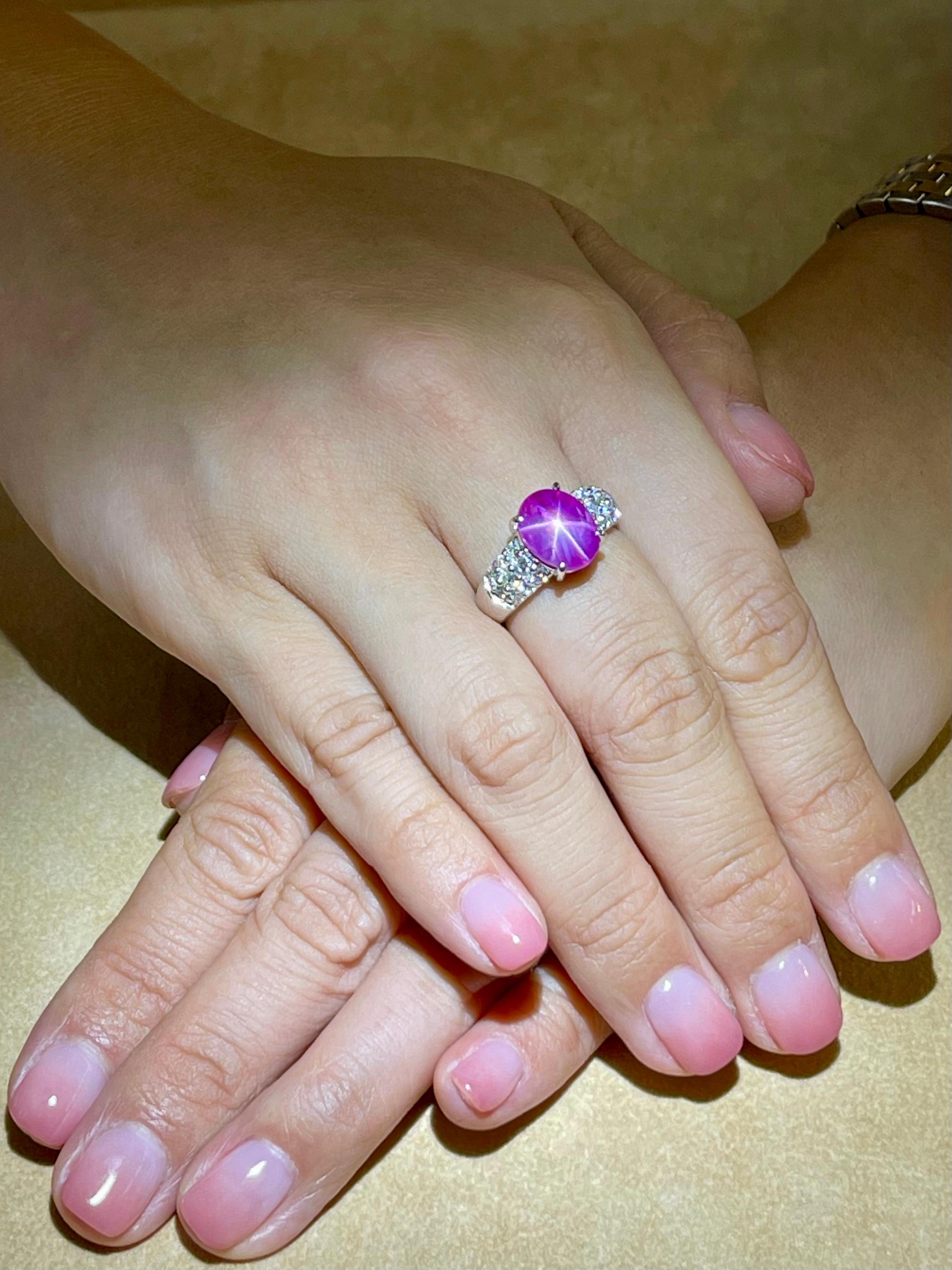 GRS Certified 6.1 Carat Natural Pinkish-Red Star Ruby Diamond Ring, Strong Star In New Condition In Hong Kong, HK