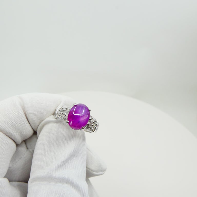 GRS Certified 6.1 Carat Natural Pinkish-Red Star Ruby Diamond Ring, Strong Star In New Condition For Sale In Hong Kong, HK