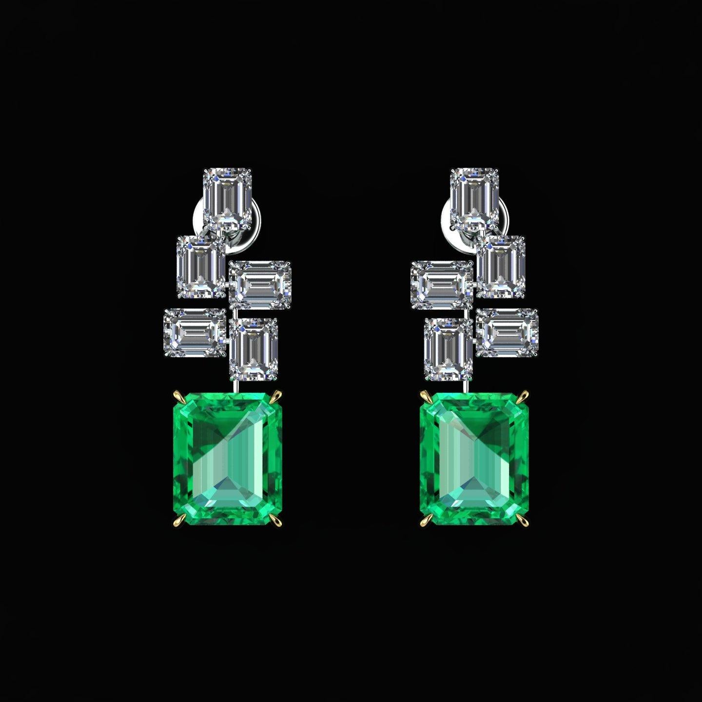 6.12 carats of Matching natural Emeralds from Colombia, GRS Certified (Gem Research Swisslaboratory) one of the most recognized gemmological laboratories for color gemstones in the worlds, with approximately 4 carats of White diamonds Emerald cut, G