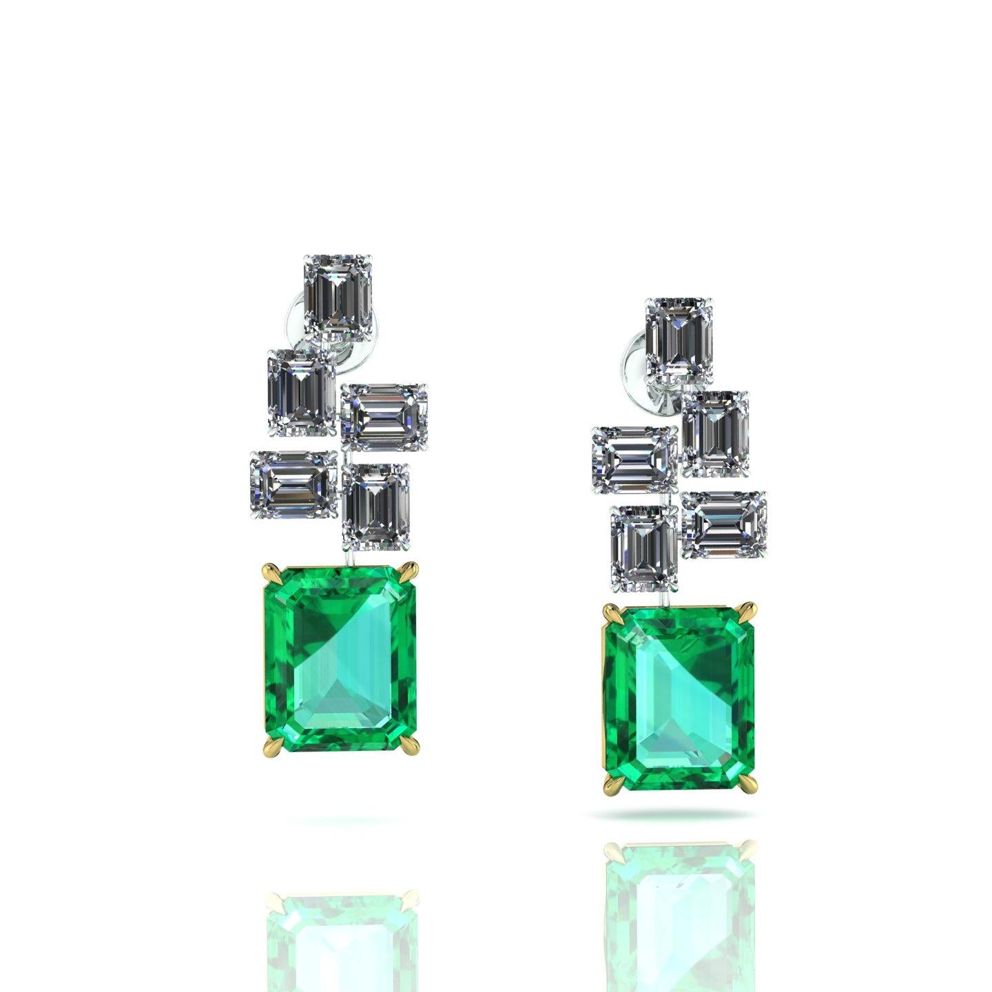 Emerald Cut GRS Certified 6.12 Carat Colombian Emerald 4 Carat Diamond Emeralds Earrings