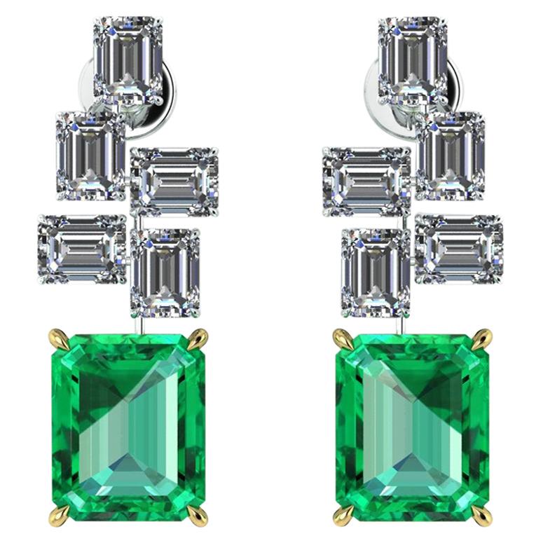 Pendientes Esmeralda Colombiana Certificada GRS de 6,12 Quilates y Diamantes de 4 Quilates