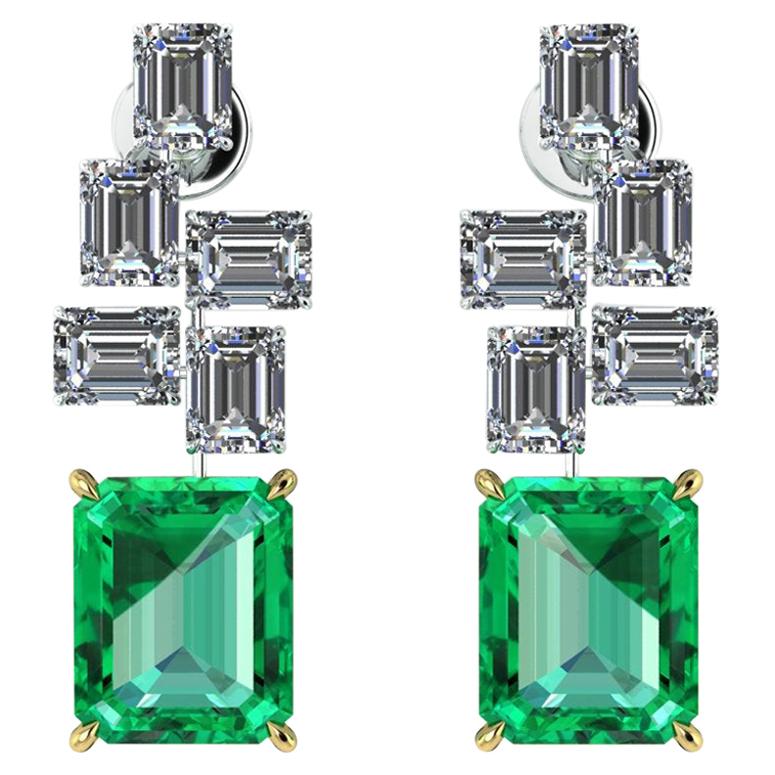 GRS Certified 6.12 Carat Colombian Emerald 4 Carat Diamond Emeralds Earrings