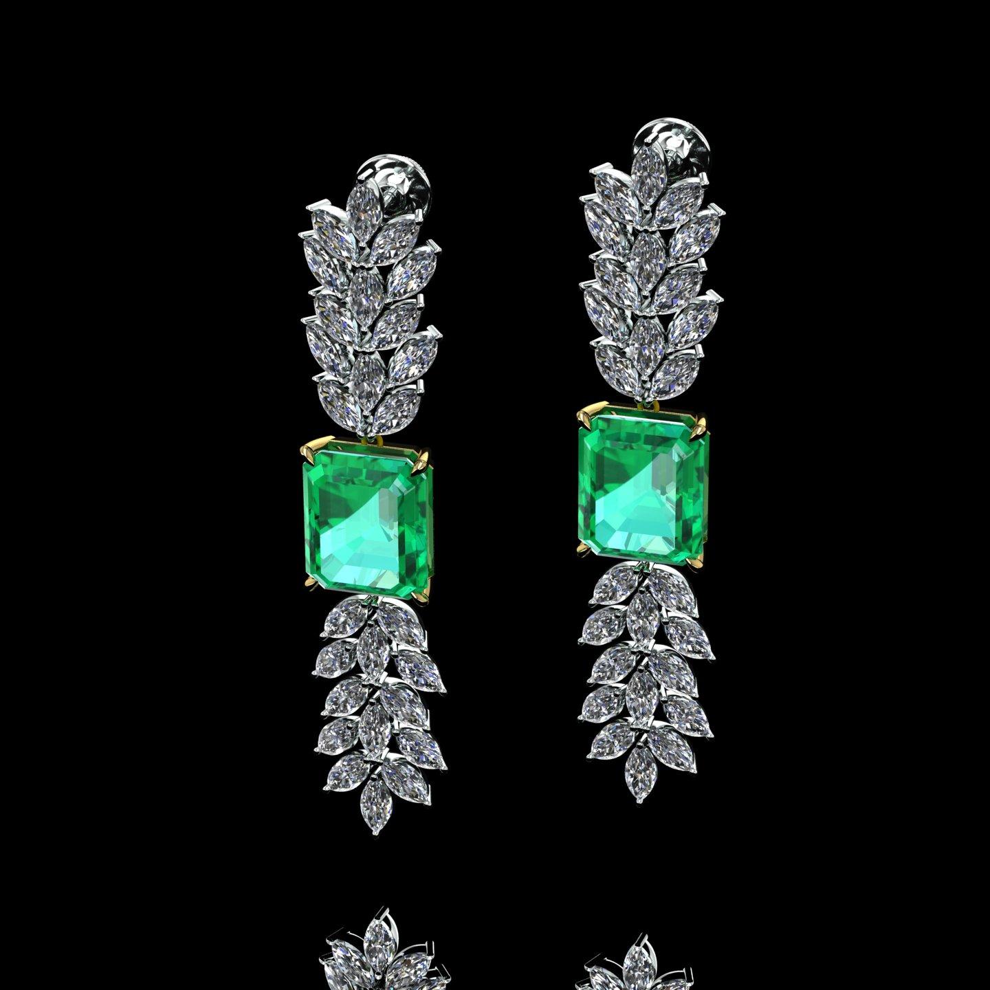 Art Deco GRS Certified 6.12 Carat Emeralds 2.5 Carat Marquise Diamonds Dangling Earrings