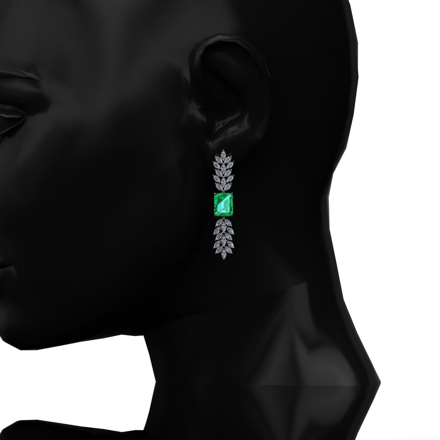 GRS Certified 6.12 Carat Emeralds 2.5 Carat Marquise Diamonds Dangling Earrings In New Condition In New York, NY