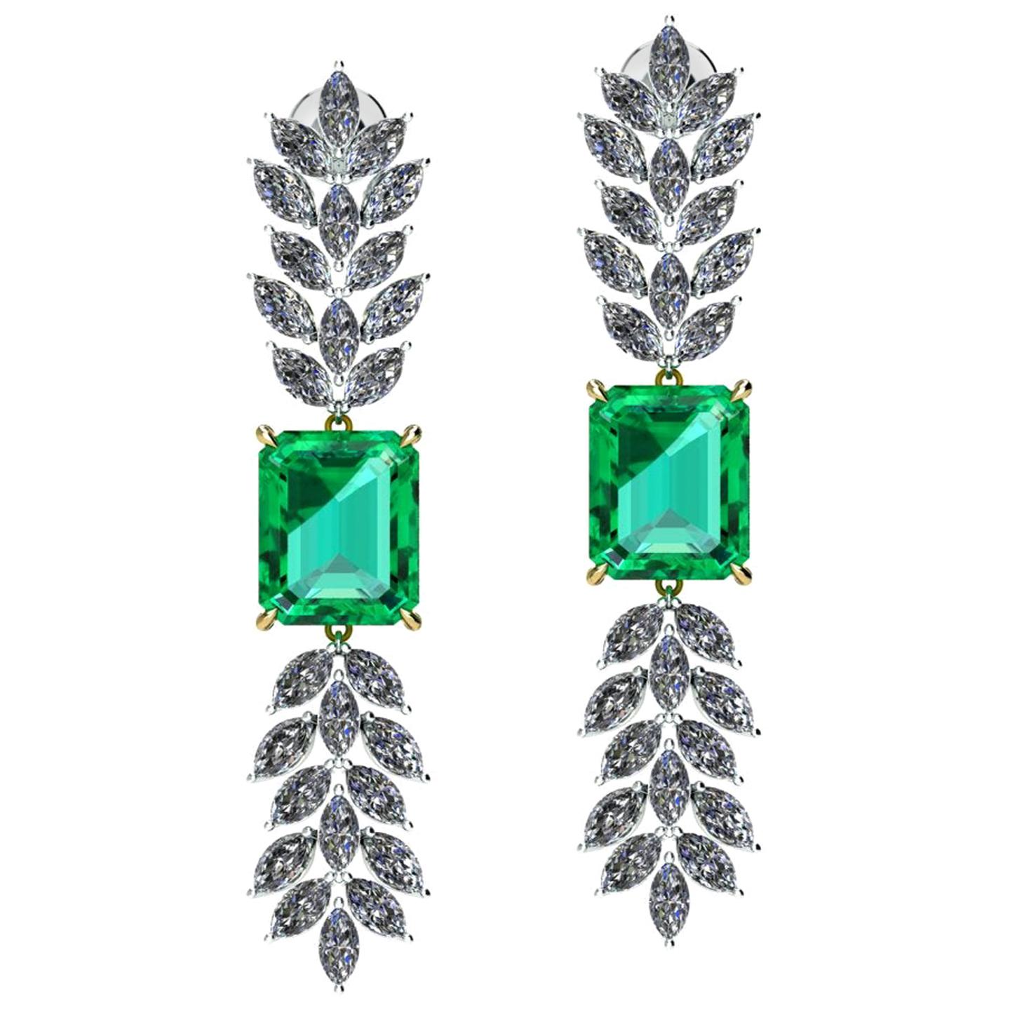 Pendientes colgantes de esmeraldas con certificado GRS de 6,12 quilates y diamantes marquesa de 2,5 quilates