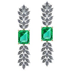 GRS Certified 6.12 Carat Emeralds 2.5 Carat Marquise Diamonds Dangling Earrings