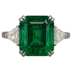 GRS Anillo de cóctel de platino con esmeralda de aceite menor verde vivo certificada de 6,14 quilates