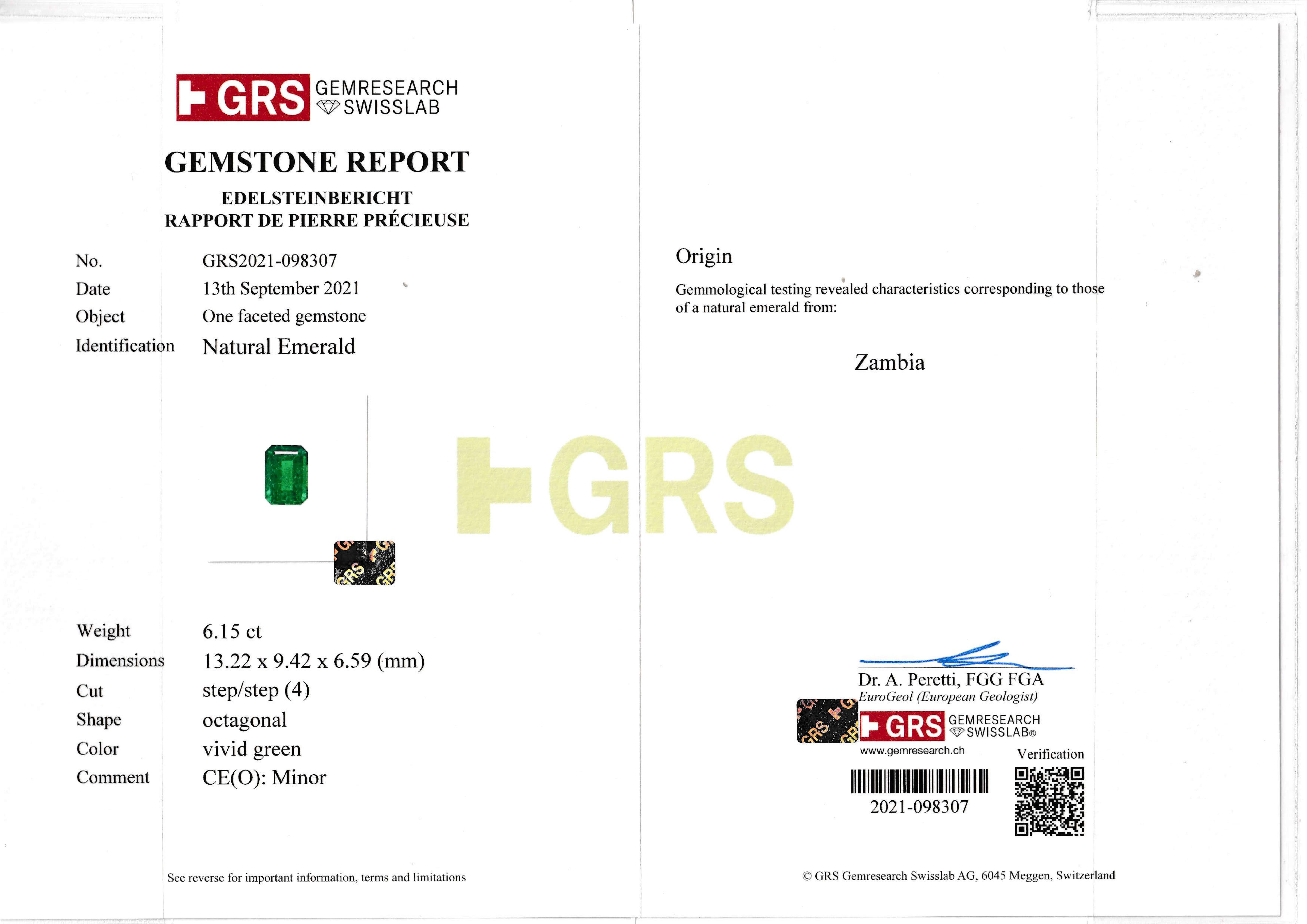 Grs Certified 6.15 Green Emerald Diamond Platinum Ring In New Condition For Sale In Chicago, IL