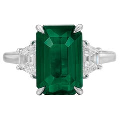 GRS Certified 6.15 Green Emerald Diamond Platinum Ring