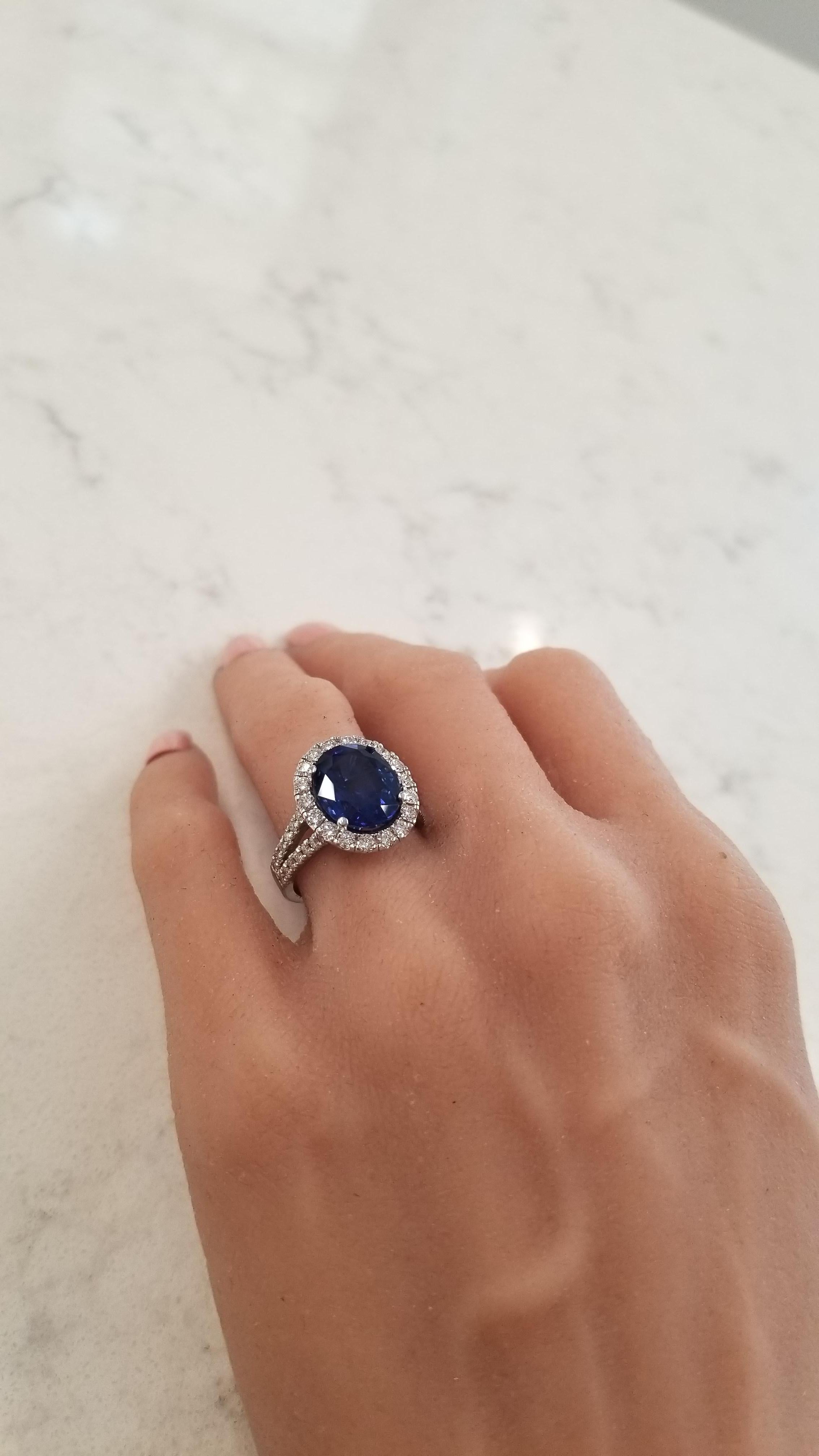 Oval Cut GRS Certified 6.18 Carat Oval Sapphire & Diamond Cocktail Ring In 18K White Gold