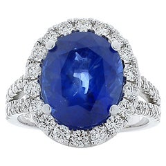 GRS Certified 6.18 Carat Oval Sapphire 
Diamond Cocktail Ring In 18K White Gold