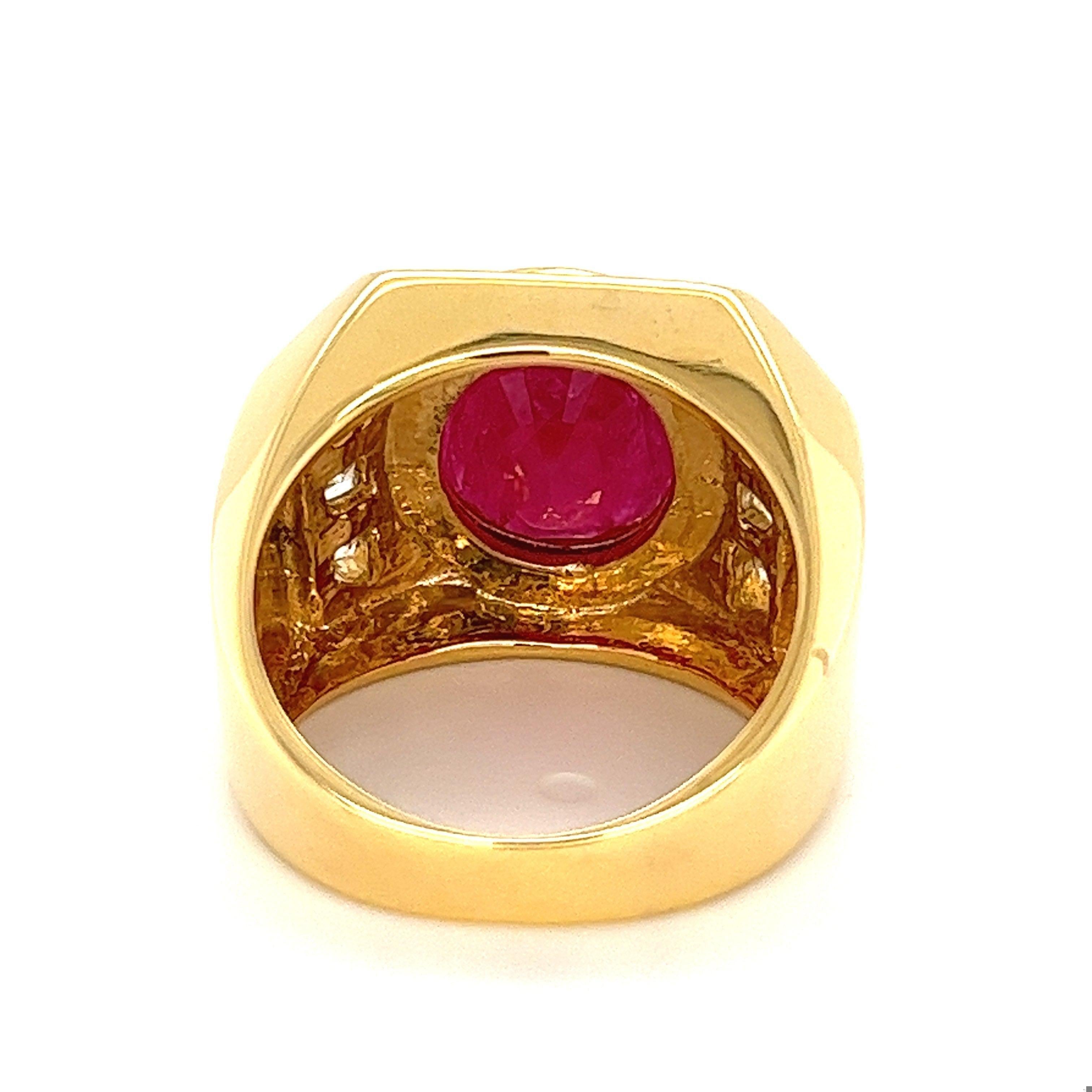 GRS zertifiziert 6,2 Karat Rubin & Diamant Lünette Set 14K Gold Zigeuner Stil Herrenring (Art déco) im Angebot