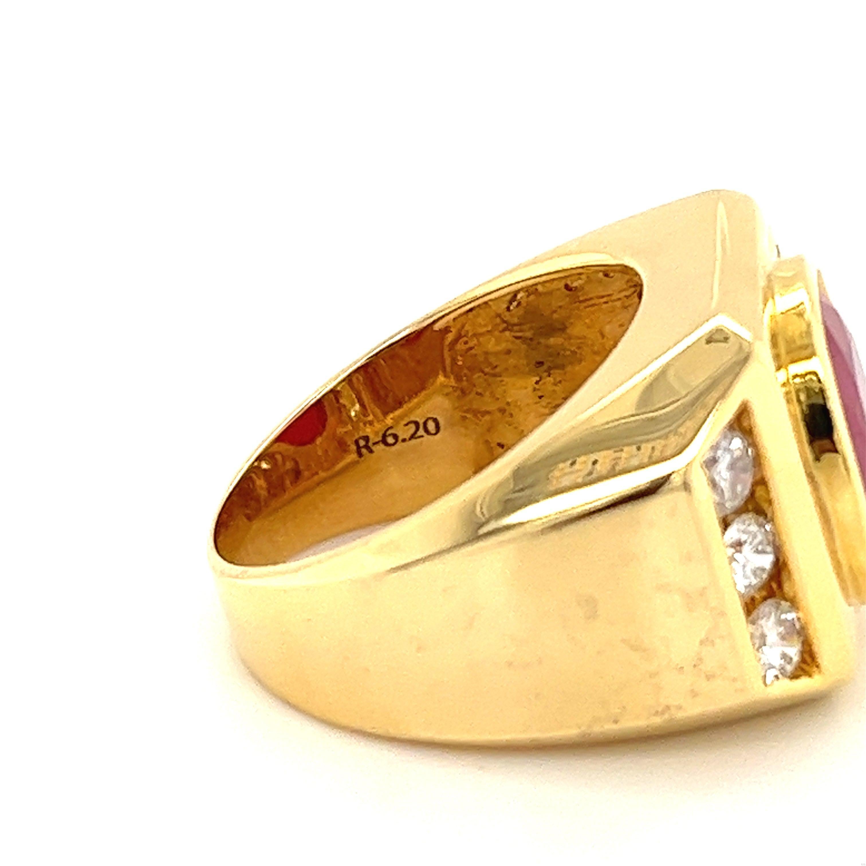 GRS zertifiziert 6,2 Karat Rubin & Diamant Lünette Set 14K Gold Zigeuner Stil Herrenring im Angebot 1
