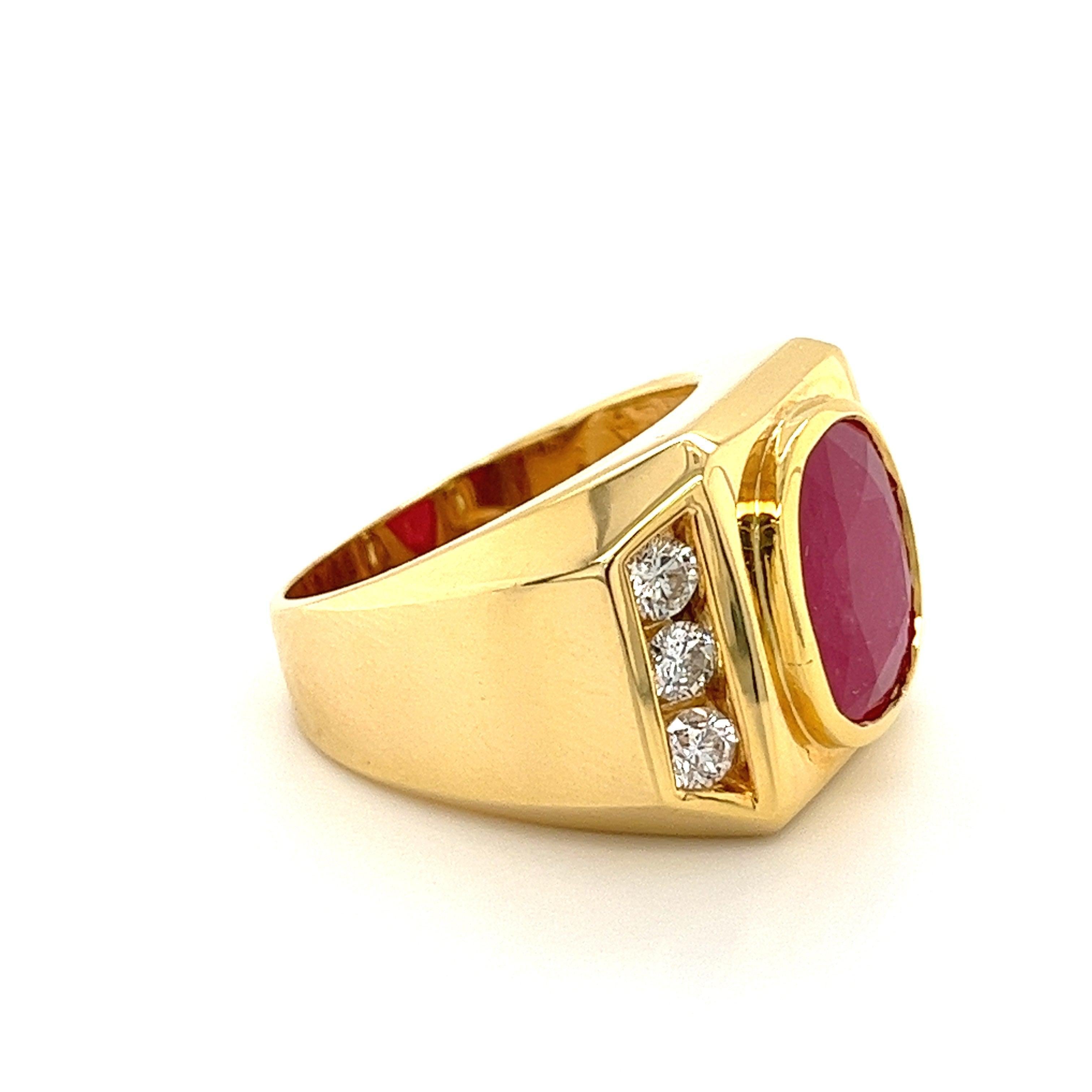 GRS zertifiziert 6,2 Karat Rubin & Diamant Lünette Set 14K Gold Zigeuner Stil Herrenring im Angebot 2