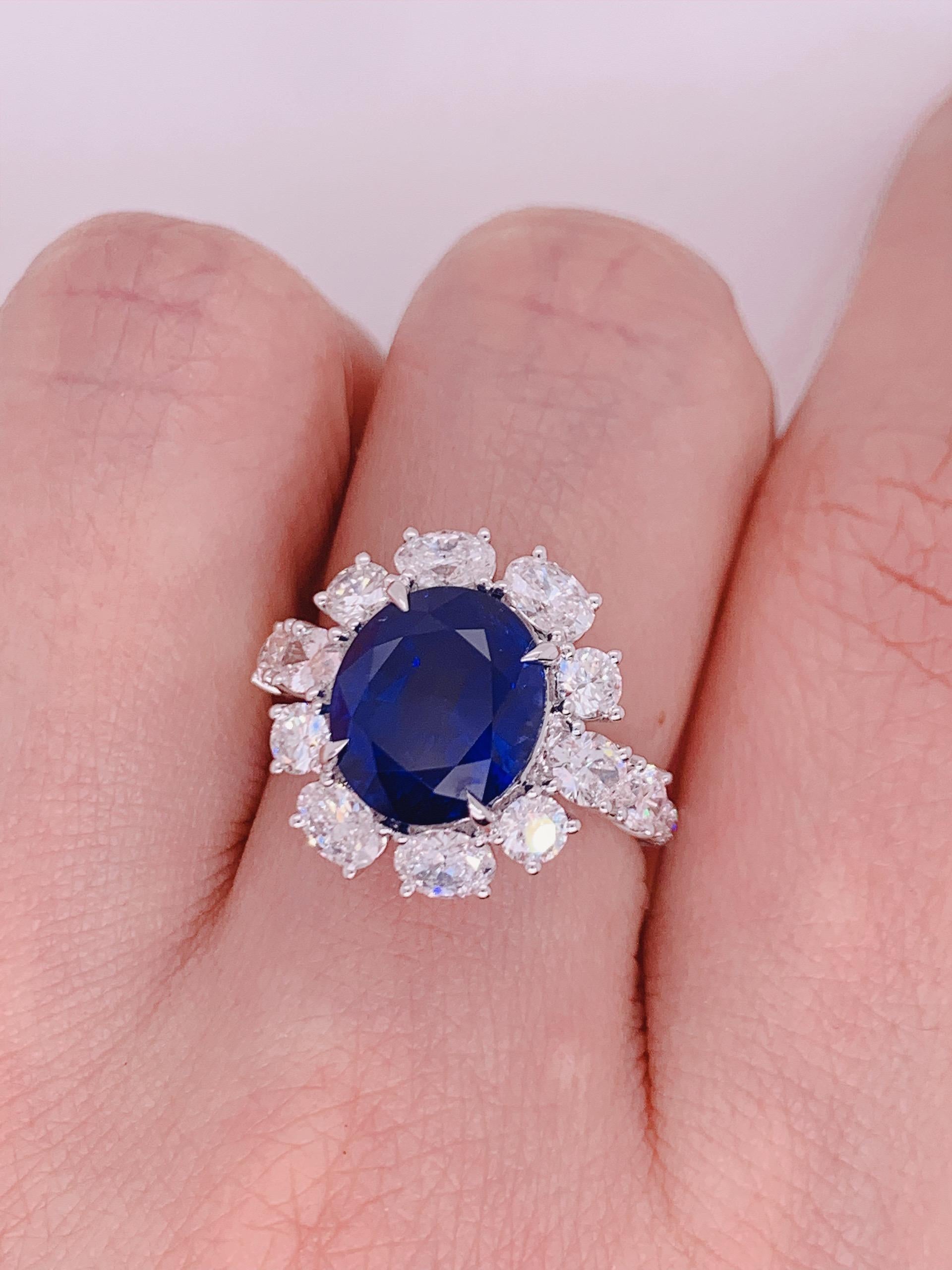 Oval Cut KAHN GRS Certified 6.22 Carat Ceylon Blue Sapphire Ring 'Heated' For Sale