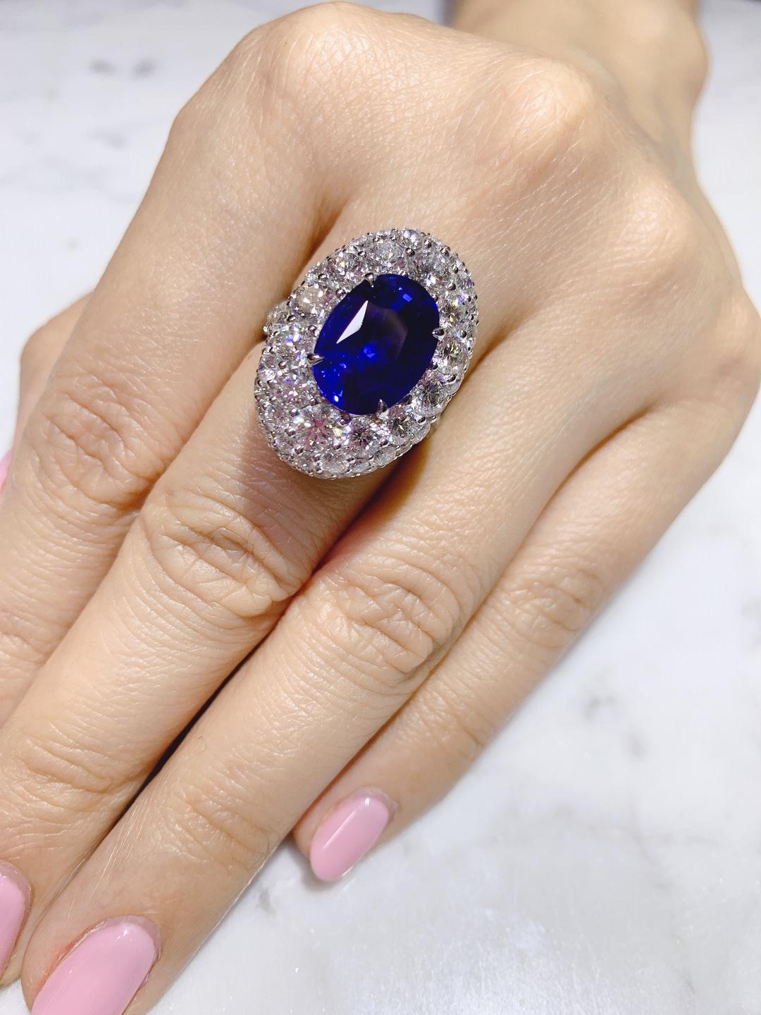 Women's GRS Certified 6.24 Carat Ceylon Blue Sapphire Ring 'Heated' For Sale