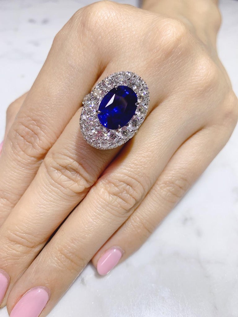 GRS Certified 6.24 Carat Ceylon Blue Sapphire Ring 'Heated' For Sale at ...