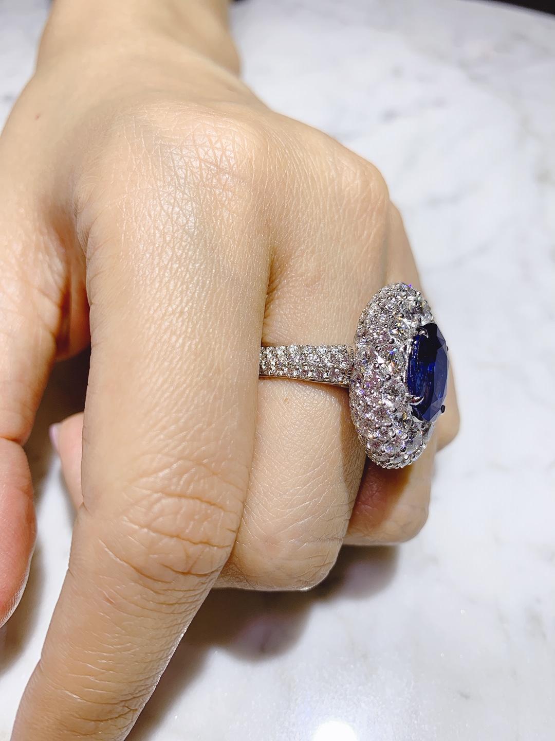GRS Certified 6.24 Carat Ceylon Blue Sapphire Ring 'Heated' For Sale 2