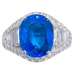 GRS Certified 6.24 Carat NO HEAT Blue Sapphire  Diamond Ring LOOP CLEAN