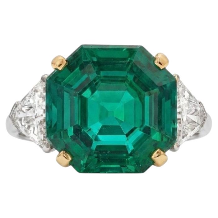 GRS Certified 6.27 Carat Colombian Emerald Diamond Three-Stone Ring