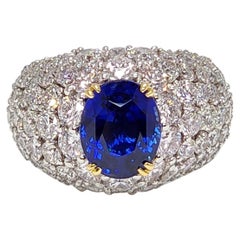 Grs Certified 6.28 Carat Royal Blue Ceylon Sapphire Diamond Flexible Ring