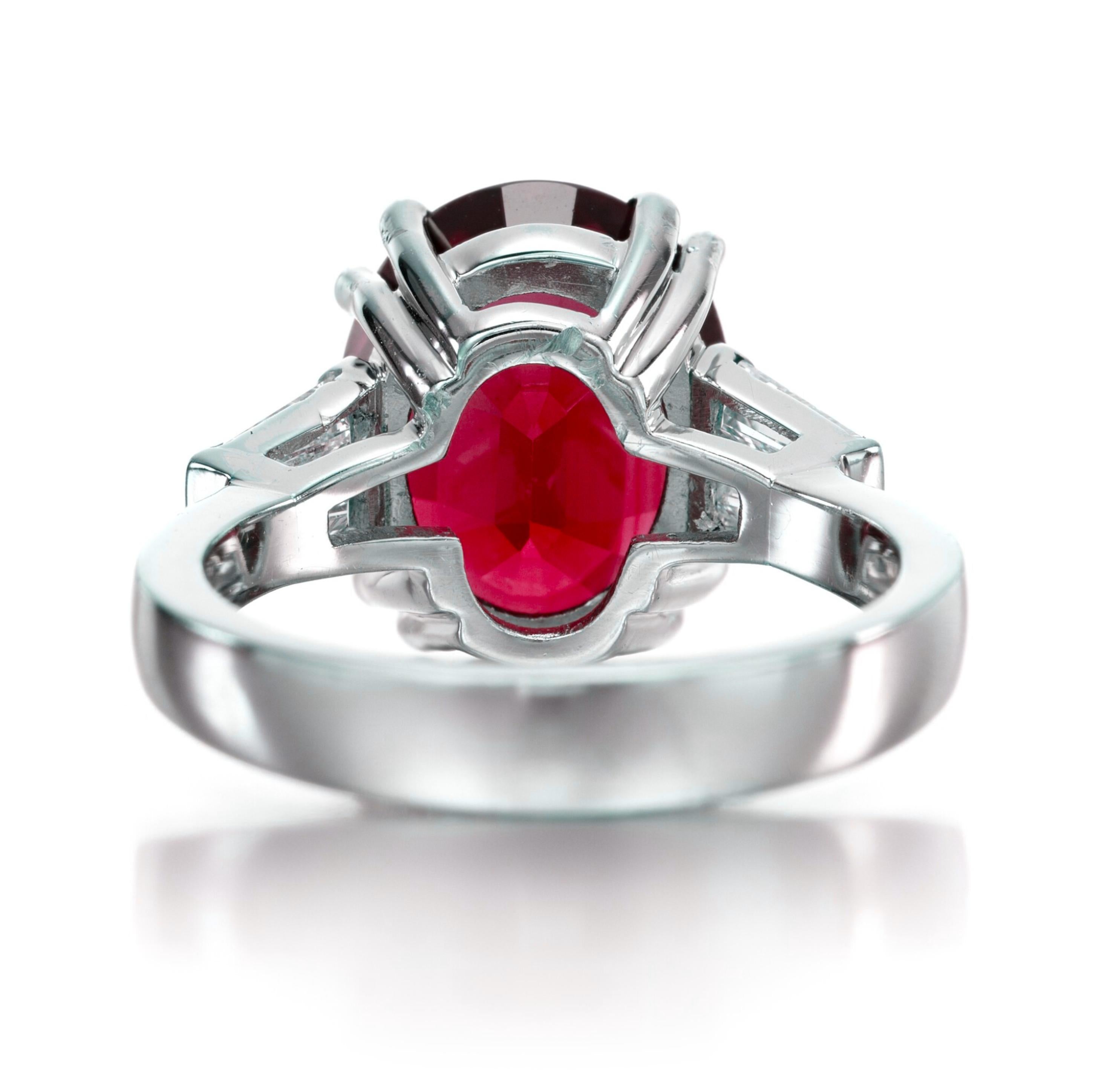 This amazing diamond and ruby ring is very high quality with a platinum setting and top quality diamonds and rubies. It is a great choice for a wedding band or a stand alone piece.

The ruby has been certified by GRS as unheated and untreated and