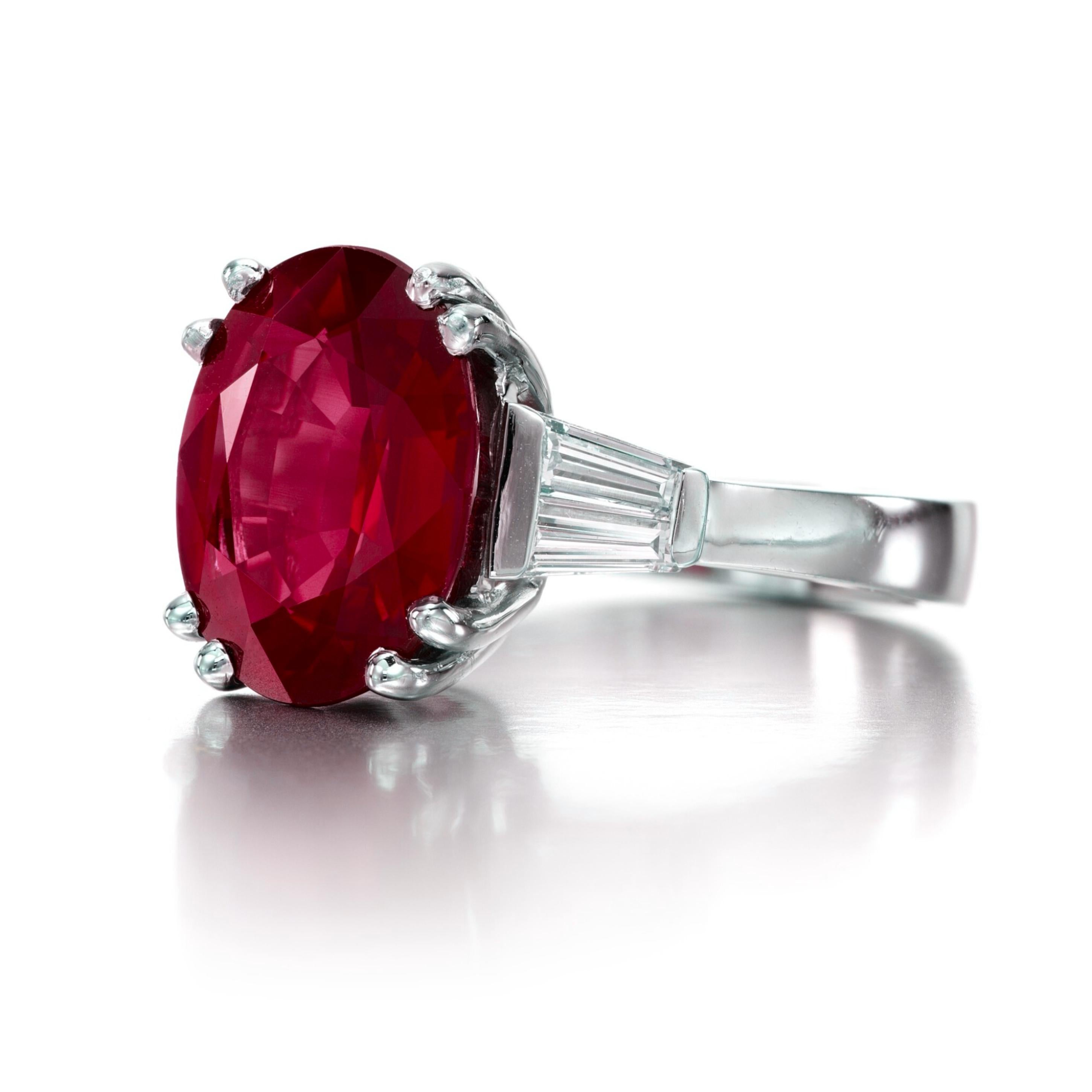 Modern GRS Certified 6.30 Carat NO HEAT BURMA Ruby Diamond Ring For Sale