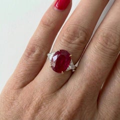 Anillo de platino con diamante rubí birmano de 6,30 quilates sin calor certificado por GRS