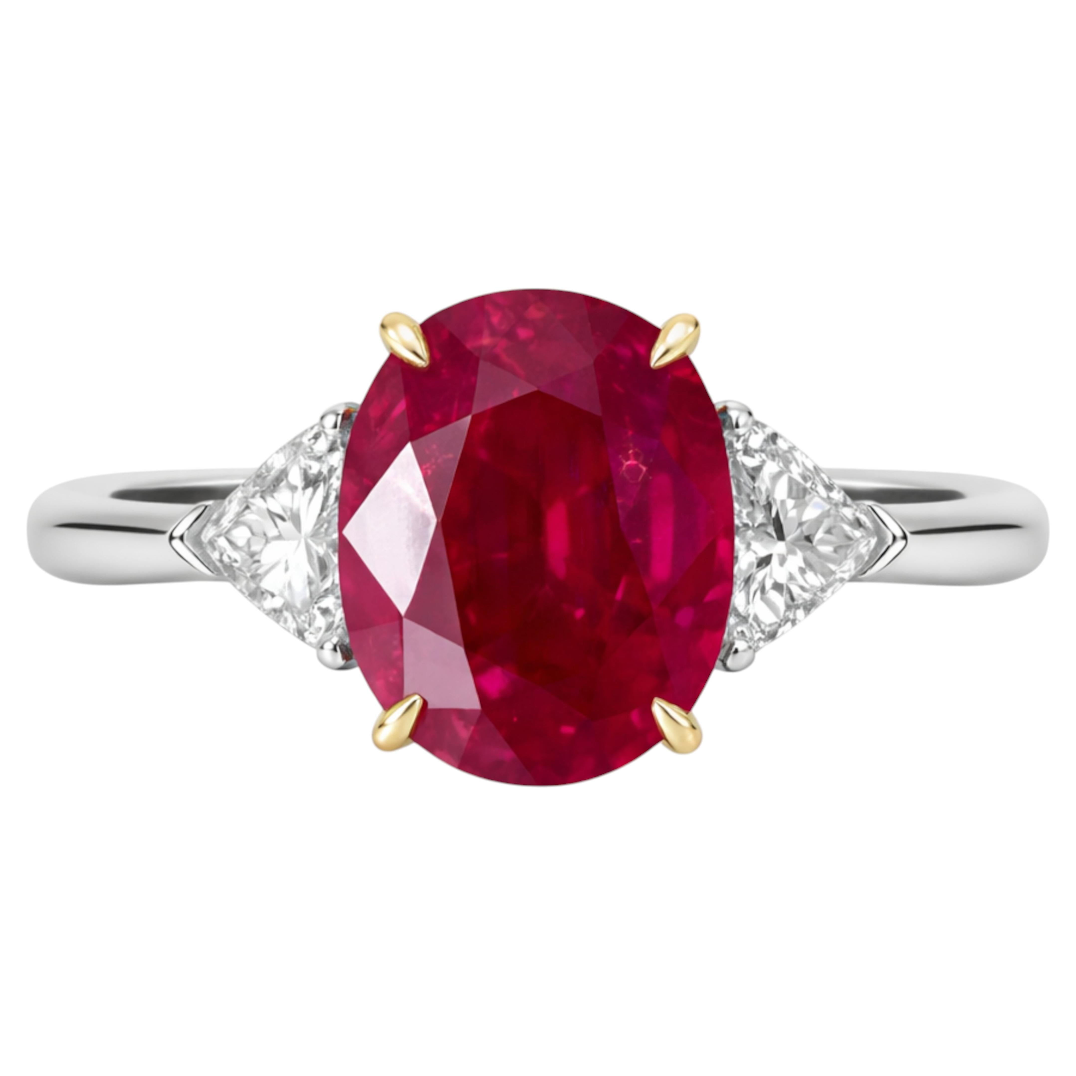 GRS Certified 6.30 Carat No-Heat Burmese Ruby Diamond Platinum Ring