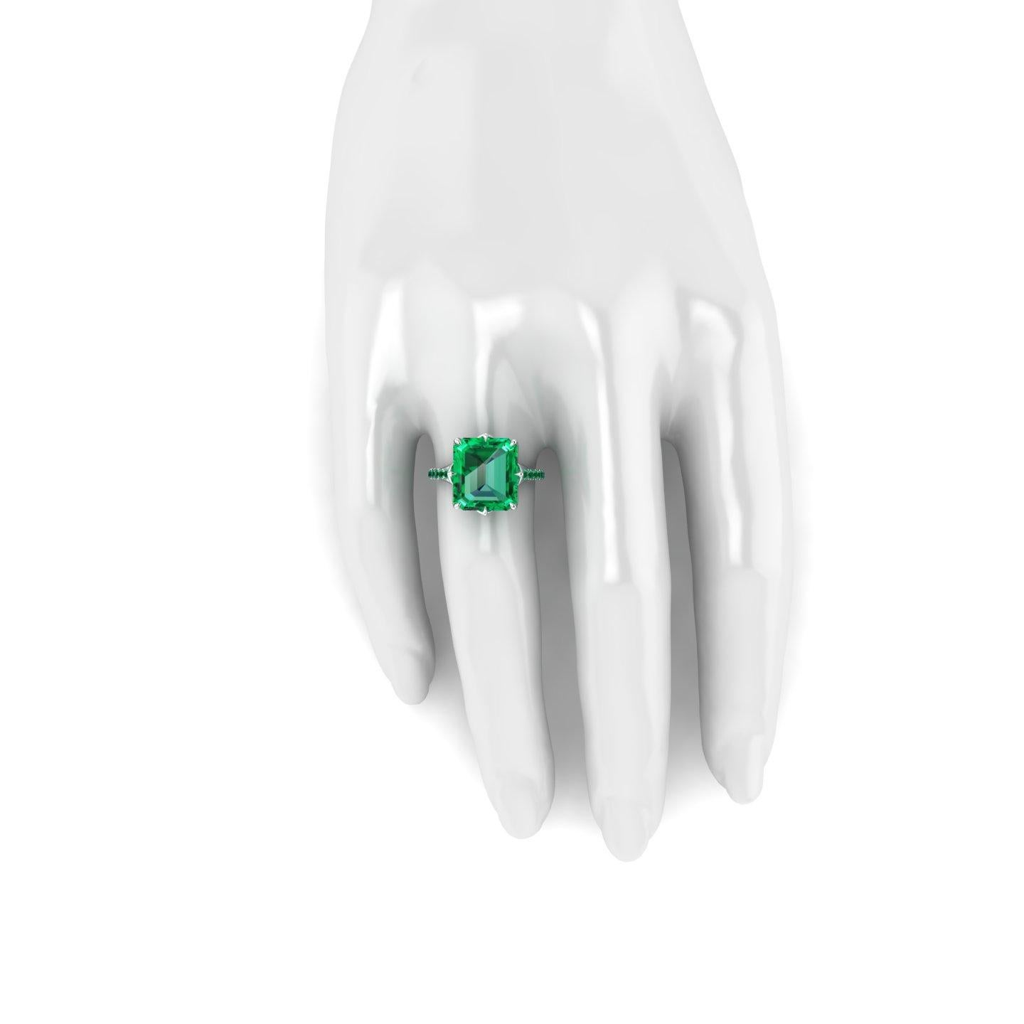 Emerald Cut GRS Certified 6.31 Carat Colombian Emerald in Platinum 950 Ring