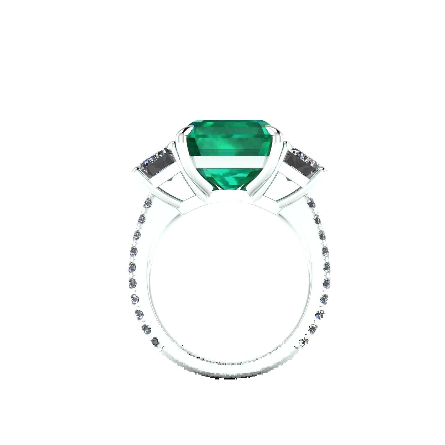 GRS Certified 6.31 Carat Emerald Cut Colombian Emerald Diamond Platinum Ring 4