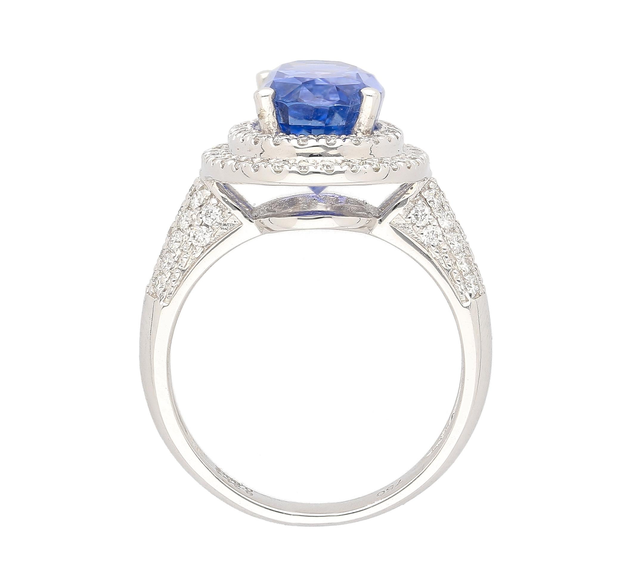 GRS Certified 6.34 Carat No Heat Sri Lanka Oval Blue Sapphire & Diamond Ring  In New Condition For Sale In Miami, FL