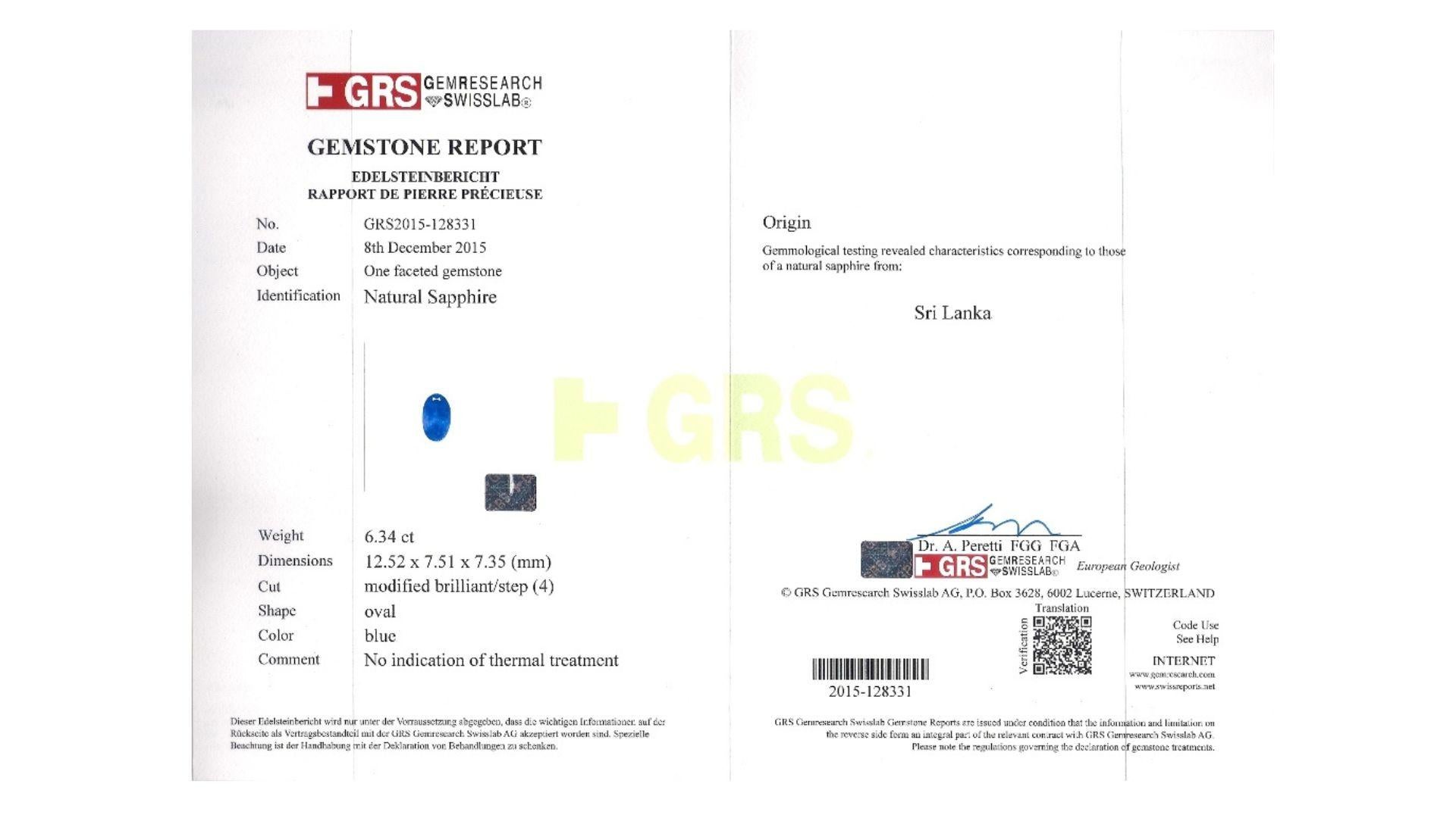 GRS-zertifizierter 6,34 Karat unbehandelter Ring aus Sri Lanka mit ovalem blauem Saphir und Diamanten  Damen im Angebot