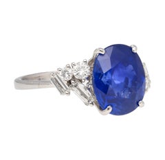 GRS Certified 6.35 Carat Royal Blue Sapphire with Diamonds in Platinum Ring