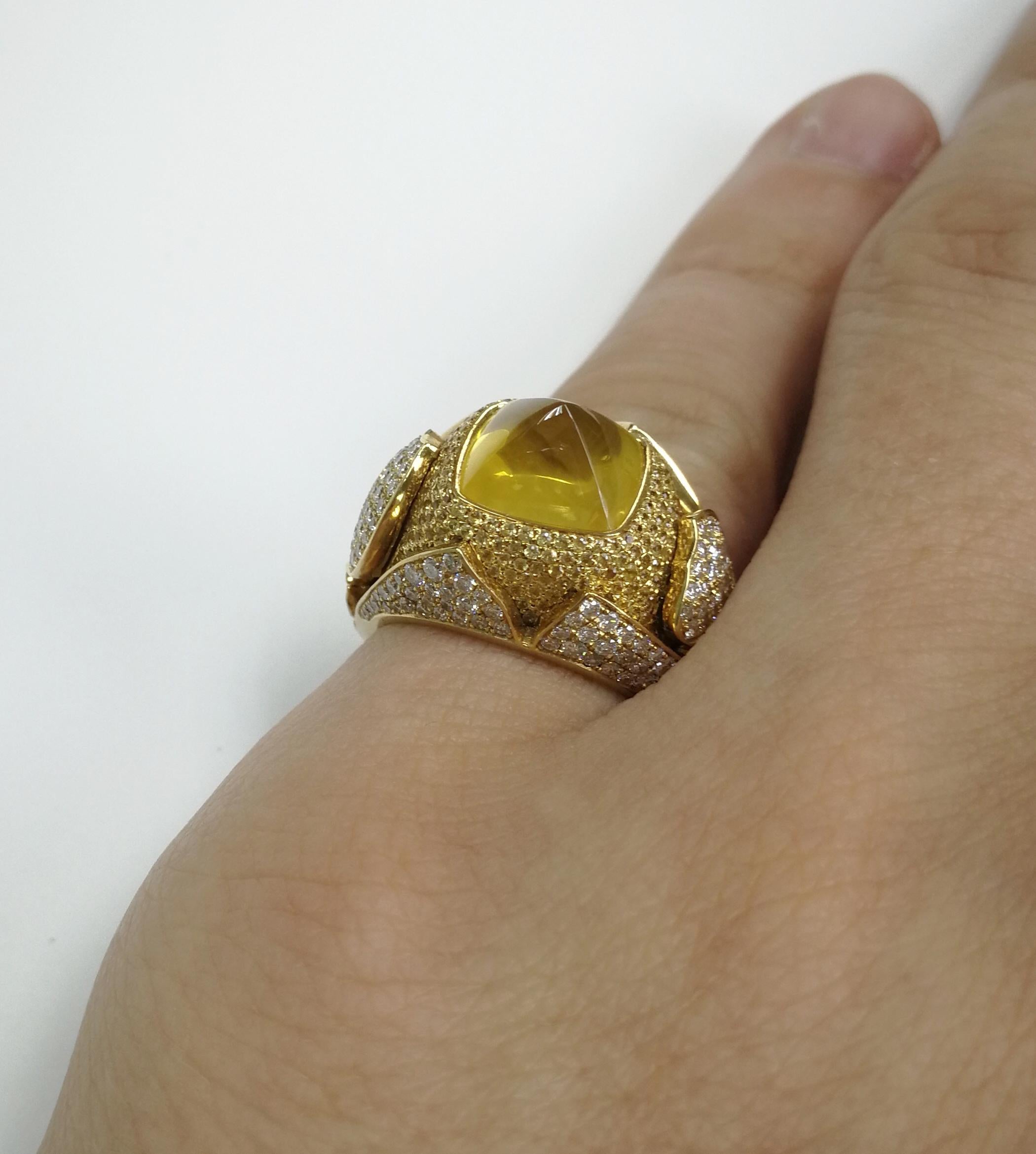 GRS Certified 6.45 Carat Yellow Sapphire Diamonds 18 Karat Yellow Gold Ring For Sale 1