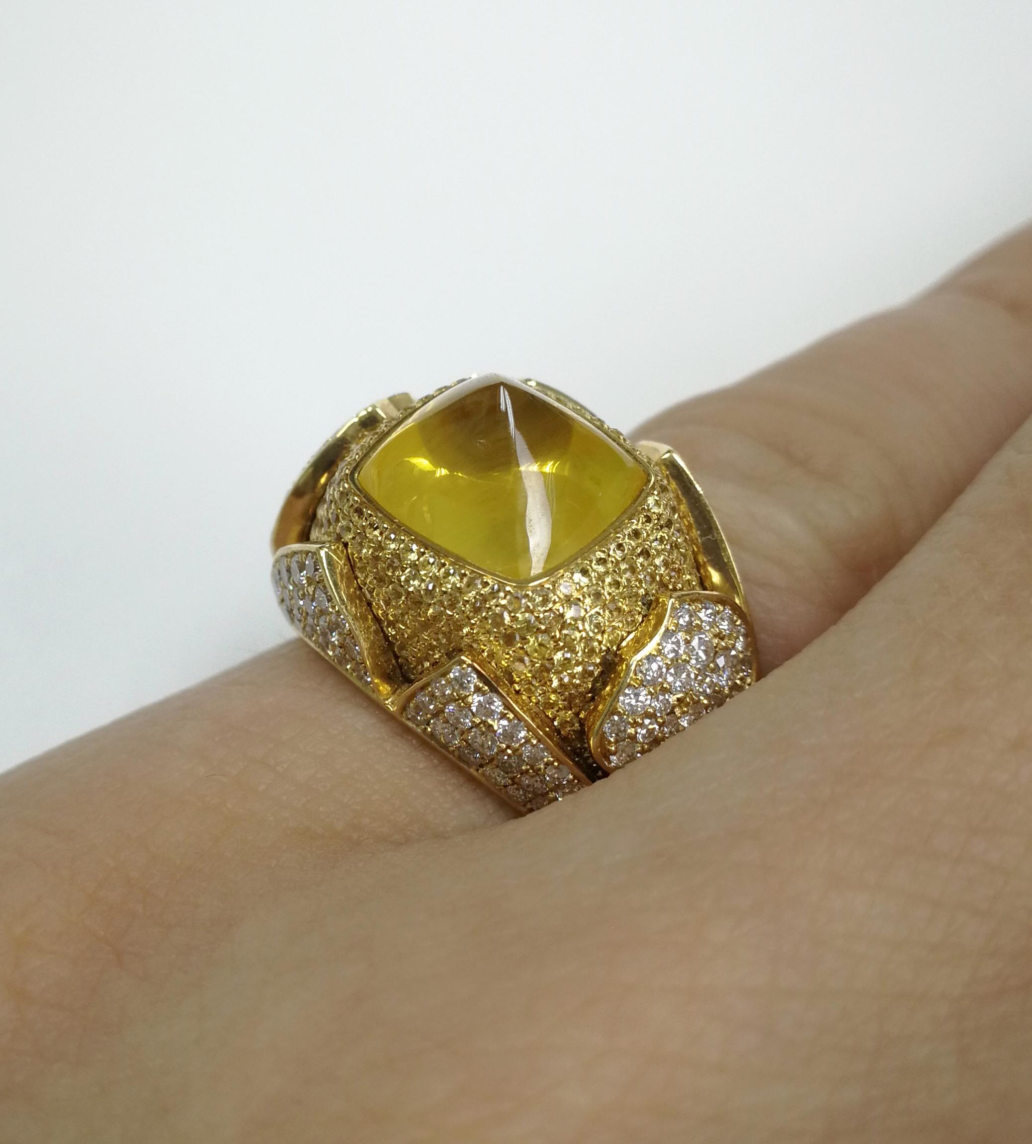 Women's GRS Certified 6.45 Carat Yellow Sapphire Diamonds 18 Karat Yellow Gold Ring For Sale