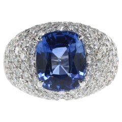 GRS Certified 6.46 Carat Blue Sapphire Diamond Ring in 18 Karat White Gold