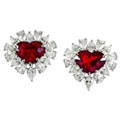 GRS Certified 6.47 Carat No Heat Pigeon Blood Mozambican Ruby & Diamond Earrings