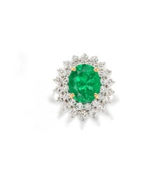 GRS Certified 6.5 Carat Colombian Emerald Diamond Halo Cocktail Ring