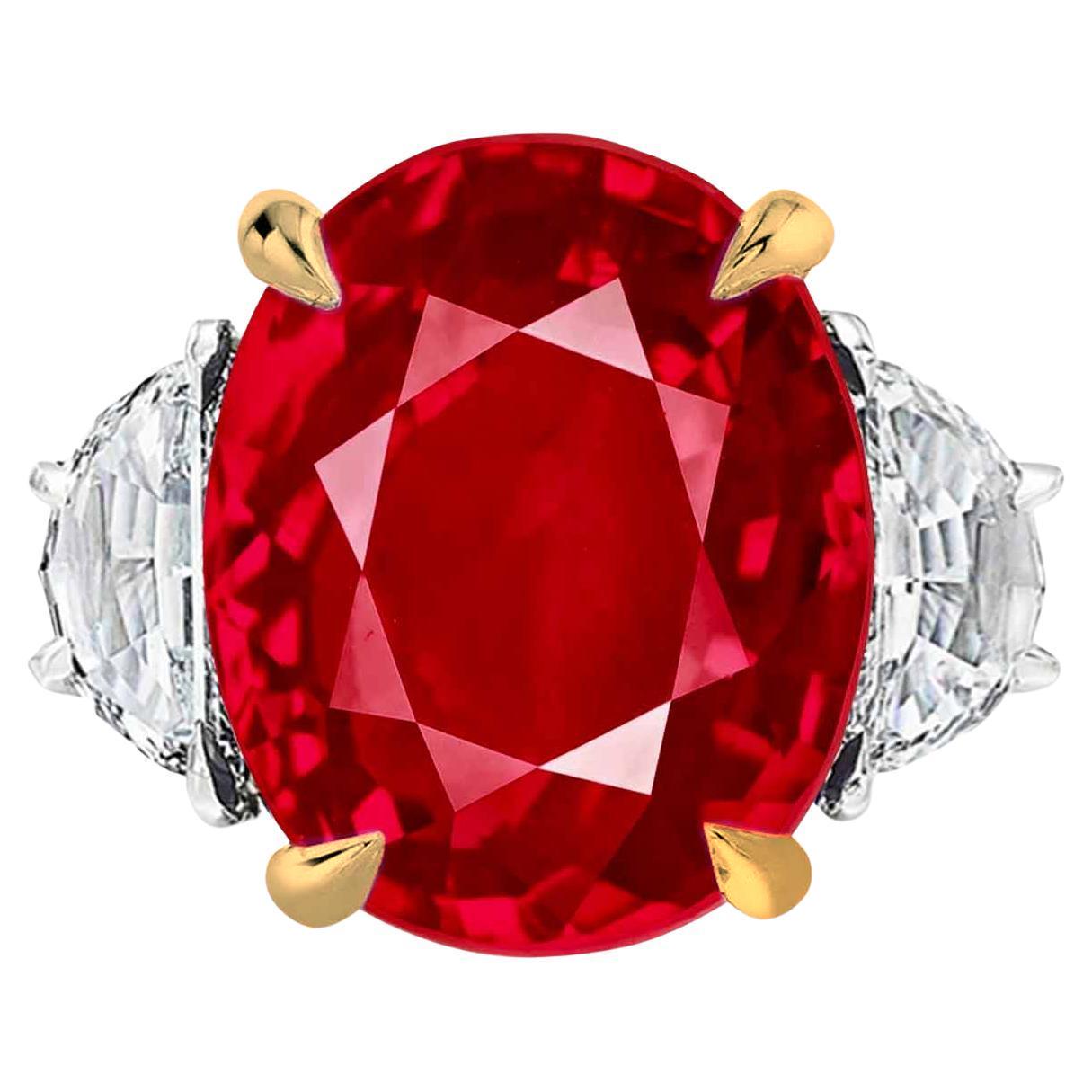 Modern GRS Certified 6.50 Carat Burma Unheated Ruby Diamond Ring For Sale