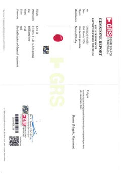 Anillo de diamantes de rubí sin calentar de Birmania de 6.50 quilates con certificado GRS