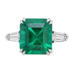 GRS Certified 6.52 Carat Vivid Green Brazilian Emerald Three-Stone Ring