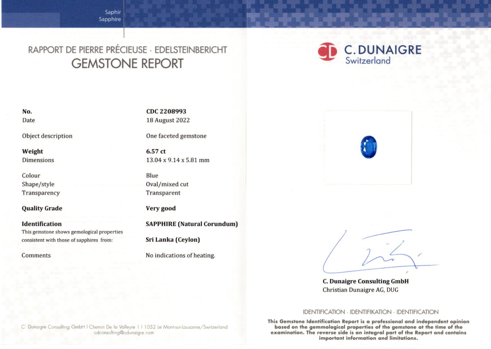 GRS Certified 6.57 Carat CEYLON NO HEAT Blue Sapphire Ring In New Condition For Sale In Chicago, IL