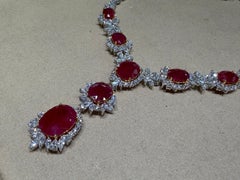 GRS Certified 67. 14ct Burma Ruby and White Diamond Necklace, 18K White Gold
